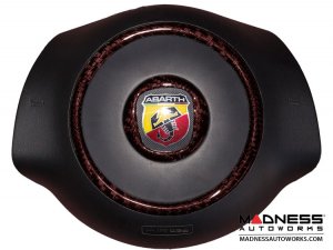 FIAT 500 Steering Wheel Trim - 2 piece Center Trim - Carbon Fiber - Red Candy